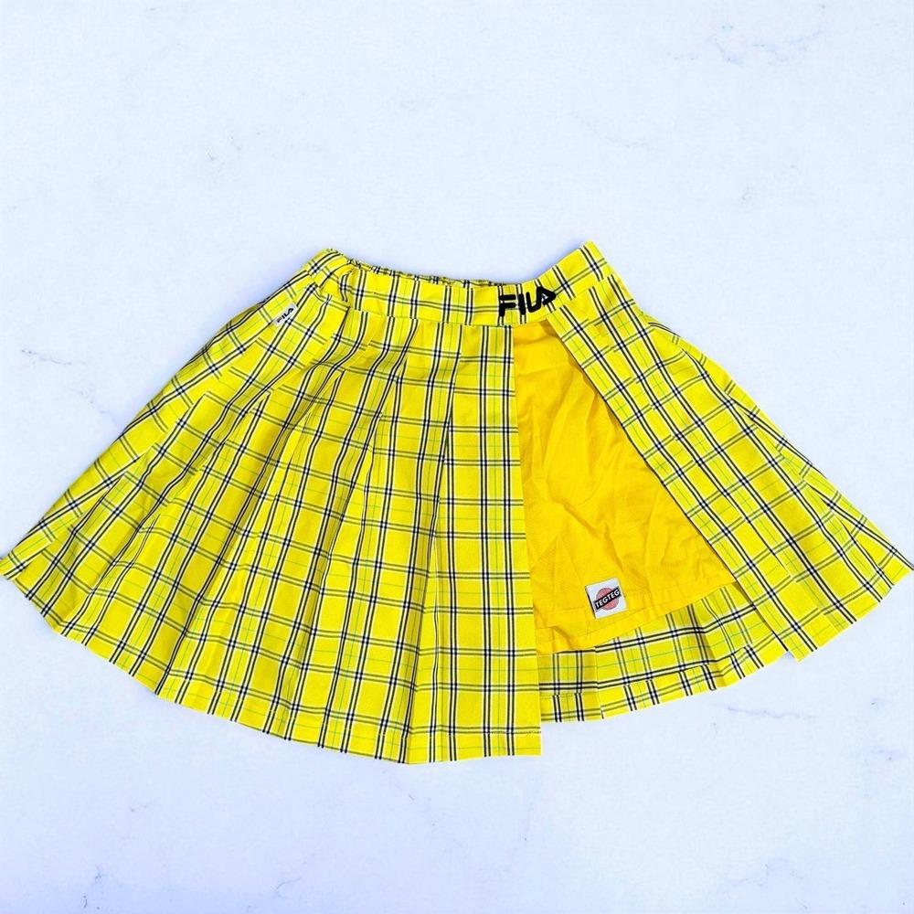 RARE S Japan FILA Yellow Plaid Pleated Skort Skirt Sporty‎ Y2k Clueless